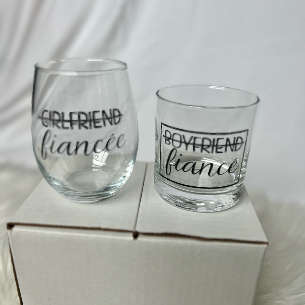 Set of 2 Fiancé Wine and Bourbon Glasses - NWOT